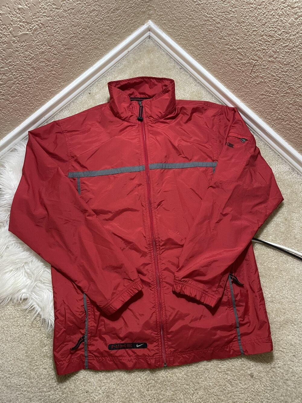 VTG Y2K NIKE Windbreaker Jacket Full Zip Red M (Fits L) Light Material Swoosh